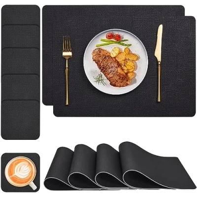 Afbeelding van Myir JUN placemats, wasbaar, dubbelzijdig, tweekleurig, van leer, antislip, gemakkelijk te reinigen, placemat, 4 stuks