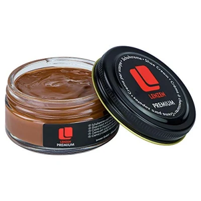 Afbeelding van Lenzen Schoenpoets van leer I Schoencrème voor leren schoenen, Lichtbruin, 50ml