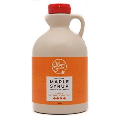 Afbeelding van MapleFarm Ahornsiroop Pure Canadian maple syrup VERY DARK 1 Litre Grade A pancake GLUTEN FREE VEGAN