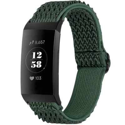 Afbeelding van Elastisch nylon bandje voor de Fitbit Charge 3 / 4 Groen iMoshion Textiel