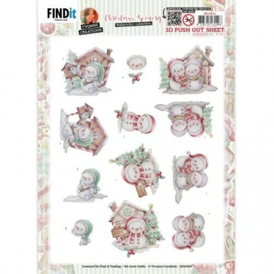 Afbeelding van 3D Push Out Yvonne Creations Christmas Scenery Snowman