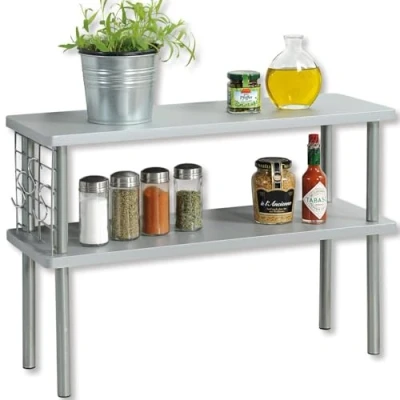 Afbeelding van Kesper Keuken aanrecht etagiere 2 niveaus hout/metaal rekje/organizer 55 x 20 38 cm grijs Keukenhulphouder