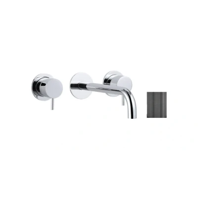 Afbeelding van Waterevolution Flow 3 gats inbouw wastafelkraan PVD Gun Metal met uitloop 25cm T1163FGME 25
