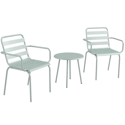 Afbeelding van Outsunny 3tlg. Bistroset Gartenmöbel Set mit 1 Couchtisch, 2 Stapelbaren Stühlen, Balkon Set, Sitzgruppe für Balkon, Terrasse, Stahl, Grün