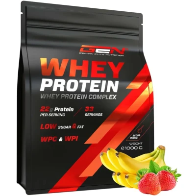 Afbeelding van Whey Protein Complex 1000 g (Aardbei Banaan) met isolaatgehalte Instant oplosbaar eiwitpoeder BCAA &amp; EAA German Elite Nutrition