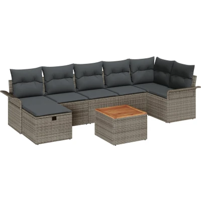 Afbeelding van vidaXL 8 Delige Tuin Sofa Set met Kussens Grijs Poly Rieten