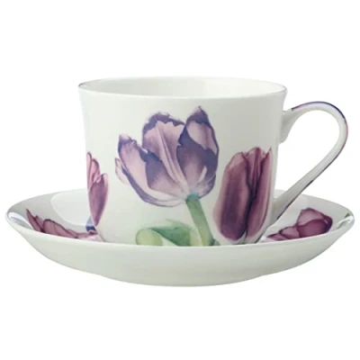 Afbeelding van Maxwell &amp; Williams JY0036 Floriade Mok Tulp, met schoteltje, van Bone China porselein, meerkleurig, in geschenkdoos