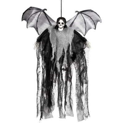 Afbeelding van Horror hangdecoratie spook/geest/skelet pop met vleermuis vleugels 60 cm Halloween poppen