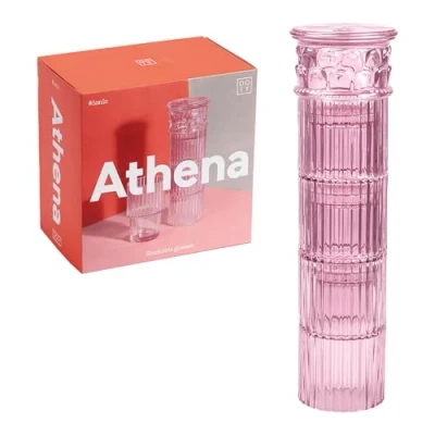 Afbeelding van DOIY Set glazen bekers klassieke Griekse zuil Gemaakt van glas Stapelbare decoratiebekers Vaatwasmachinebestendig Roze 9 x 29 cm 4 stuks