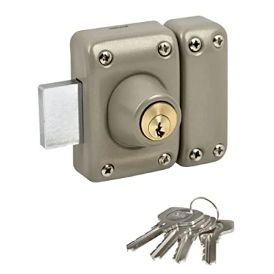 Afbeelding van Yale Deurslot met dubbele cilinder sleutelopening binnen en buiten diameter 23 mm, lengte 45 5 pennen YV25DE 40 scheurbescherming 4 sleutels, beige