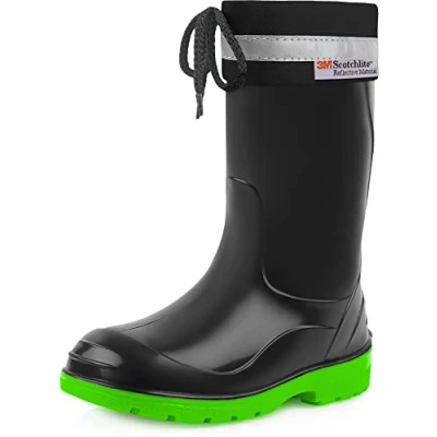 Afbeelding van Ladeheid Kinder Regenlaarzen Rubber Hoog met Veters PVC Waterdicht Zwart Groen 27 LA LMG 972 Kim
