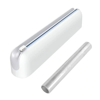 Afbeelding van Quasziwa Derouleur voedselfolie, magnetisch, dispenser van aluminium en folie met scherpe messen, snijder voor keukenladen, wandmontage, folie, 50 m, wit