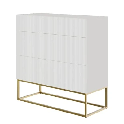 Afbeelding van Selsey Veldio Dressoir 3 lades 90 cm Wit met gouden poten
