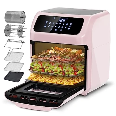 Afbeelding van LLIVEKIT Heteluchtfriteuse, 12 liter, heteluchtfriteuse zonder olie met functies, mini oven timer van 90 minuten, receptenboekje en 6 soorten accessoires, 1800 W