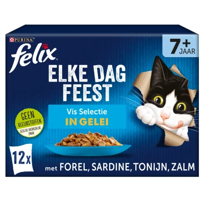 Afbeelding van Felix Multipack Elke Dag Feest Vis Selectie In Gelei 7+ Senior Kattenvoer Forel Sardines Tonijn 12x85 g