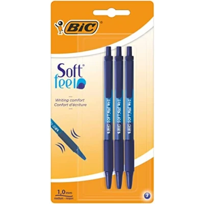 Afbeelding van BIC Soft Feel Clic Balpen Blauw 3 stuks Medium punt 1 mm