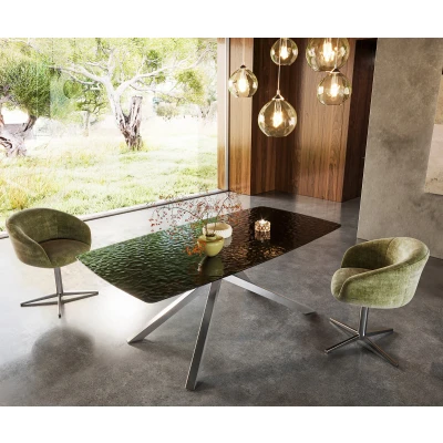 Afbeelding van DELIFE Eetkamertafel Edge Boot 200x100 Glas smelten rokerig zwart 3D Relief kruisframe rechthoek RVS