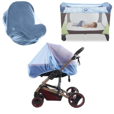 Afbeelding van Klamboe kinderwagen, universeel muggennet voor outdoor, buggy, vliegennet accessoires, reisbed, wasbaar (blauw)