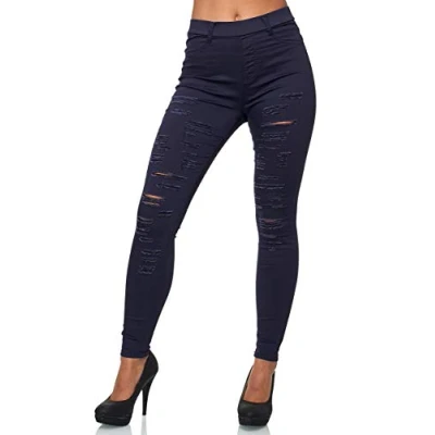 Afbeelding van Elara Dames Broek Destroyed Look Chunkyrayan A89 1 Dunkelblau 42 (XL)