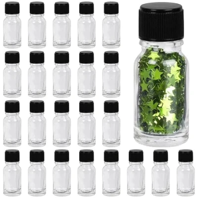 Afbeelding van Belle Vous Mini Doorzichtige Helder Glzen Flesjes (24 Pak) 10ml Lege Monsterflesjes met Zwarte Schroefdop Containers Voor Essentiele Olies, Kruiden/Specerijen, Kleine Hobby Huwelijk Geschenken