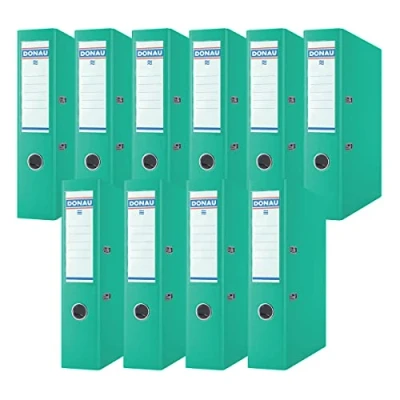 Afbeelding van DONAU Premium ordners, breed, 10 stuks, DIN A4, 7,5 cm, turquoise, kunststof bekleding PP/karton, papier, sleufmap, bureaumap, ordner, groene stippen