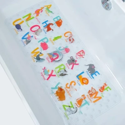 Afbeelding van BEEHOMEE Badmatten voor badkuip grote cartoon antislip badkamer badmat, douchematten vloer, 88 x 38 cm, machinewasbaar, XL maat badkamermatten (alfabet DWZM)