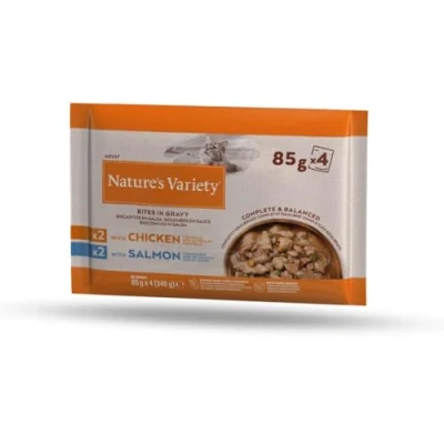 Afbeelding van Nature&#039;s Variety Bites in Saus 44 x 85 g Kattenvoer Met Kip en Zalm