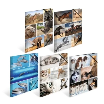 Afbeelding van HERMA 19346 Verzamelmappen, A4, dierenassortiment, 10 stuks, kinderhoekspanner mappen van karton met interne print en elastiek, stevige enveloppenset voor jongens meisjes