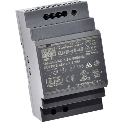 Afbeelding van Mean Well HDR 60 15 Hutschienen home charger (DIN Rail) V/DC 4A 60W Anzahl Ausgänge:1 x Inhalt 1 pc(s)