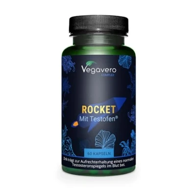 Afbeelding van Vegavero ROCKET voor actieve mannen Natuurlijk alternatief de blauwe pil Met Testofen®, Zwarte Maca, Ginkgo, KSM 66®, L Arginine Veganistisch en zonder toevoegingen 60 capsules