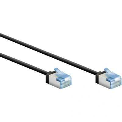 Afbeelding van goobay 74319 CAT 6A patchkabel slim/ultraflexibele RJ45 netwerkkabel U/FTP CU/dunne Ethernet kabel met korte stekkers/10 Gbit/s LSZH, knikbescherming/zwart 2m