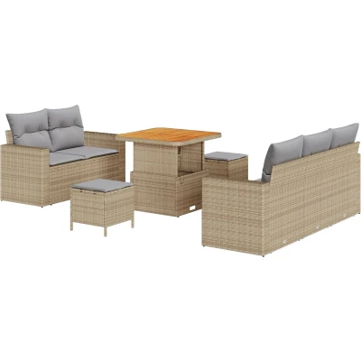 Afbeelding van vidaXL 8 Delige Tuin Sofa Set met Kussens Beige Poly Rattan Acacia