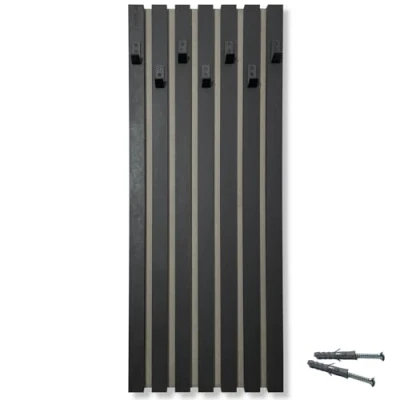 Afbeelding van FLEXISTYLE Wandgarderobe, wandkapstok, met kledinghaken, eikenhouten latten, modulair, hoogte 98 cm, zwart, hoofdmodule A, 40 cm