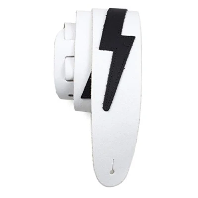 Afbeelding van Perri&#039;s Leathers Ltd. Gitaarriem Leer The Famous Collection Lightning Bolt Wit/Zwart Voor akoestische/bas /elektrische gitaren Gemaakt in Canada (BLB 1252)