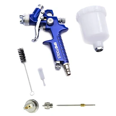 Afbeelding van IPOTOOLS Mini HVLP lakpistool spuitpistool 1,0 mm + 0,5 mondstuk H2000 professioneel verfspuitsysteem met 125 ml plastic beker en roestvrijstalen mondstukset