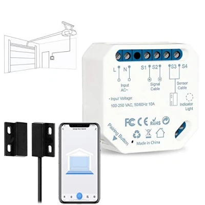 Afbeelding van LoraTap wifi garagedeuropener, slimme schakelaar voor garagedeur, bediening via Smart Life app, spraakbesturing Alexa en Google Home, geen hub nodig