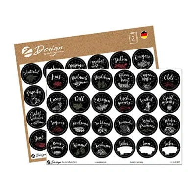 Afbeelding van AVERY Zweckform 54547 Kruidenstickers, 48 stuks, stickers op A5 vel, etiketten voor keuken, specerijen, kruidenbelettering, kruidenrek, zelfklevende etiketten, olieafstotend, afwasbaar, waterdicht