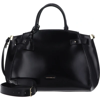 Afbeelding van COCCINELLE Leren Handtas Schoudertas Kliche Shiny Calf Leather Handbag Noir Zwart
