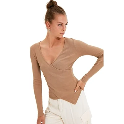 Afbeelding van Trendyol Ecru, Aansluitende/Mouwen, Dubbele Rij Knopen, Lange Mouwen, Geribbelde Elastische Gebreide Blouse Twoaw21Bz1274