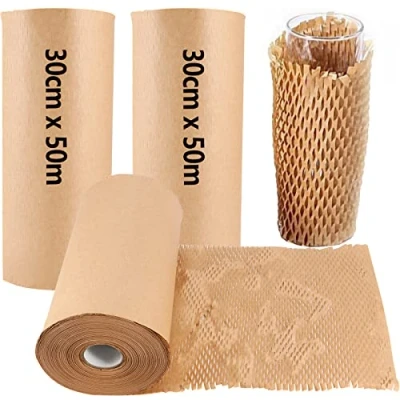 Afbeelding van ZEONHEI 2 stuks 30 cm x 50 m honingraatpapier verpakkingsrol, Honingraat Inpakpapier Demping Wrap Papier, kraftpapier voor het verpakken en bewaren van prachtige breekbare voorwerpen