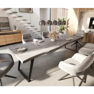 Afbeelding van Eettafel Edge acacia platina 300x100 XL metaal schuin Live