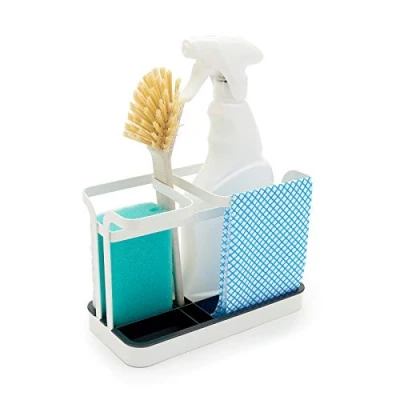Afbeelding van simplywire Opbergbakje gootsteen/Caddy Retro aanrechtorganizer van plat staaldraad Wit