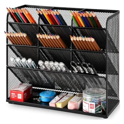 Afbeelding van Marbrasse mesh bureau organizer, multifunctionele pennenhouder, pen organizer voor bureau, desktop stationaire opbergrek school, thuiskantoor, kunstbenodigdheden