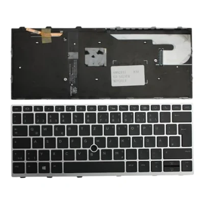 Afbeelding van Keyboards4Laptops HP EliteBook 830 G5 met aanwijzer zilver frame verlicht zwart Duitse lay out vervangend laptoptoetsenbord