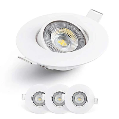 Afbeelding van Emos exclusieve led inbouwspot 230V, 5W / 450lm, 50 draaibaar vlak grootte van het gat: 68 mm Set met 3 stuks spots warmwit 3000K, rond (kleur behuizing wit)