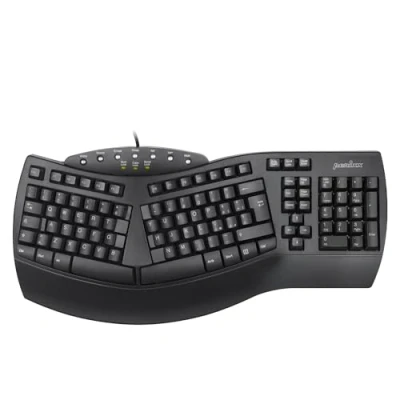 Afbeelding van Perixx PERIBOARD 512 Ergonomisch split toetsenbord met USB poort, gedeeld ontwerp, 7 multimediatoetsen en geïntegreerde handsteun, Italiaanse QWERTY, zwart