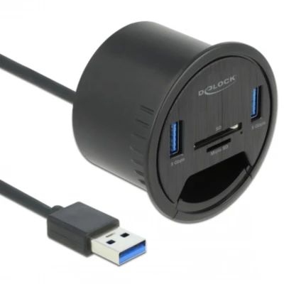 Afbeelding van Delock 2 Port Tisch Hub x SuperSpeed USB Typ A und Card Reader für