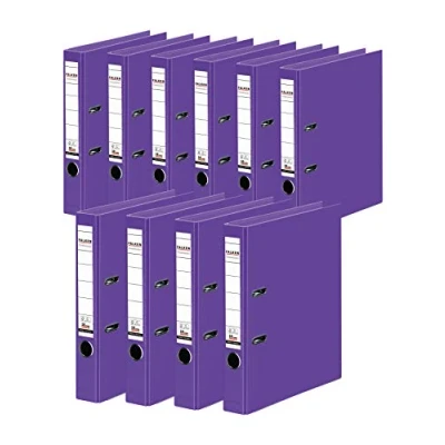 Afbeelding van Origineel Falken 10 stuks Chromocolor Premium Ordners. Made in Germany. Kunststof kaft buiten en binnen 5 cm smal DIN A4 violet Ringband map Brievenmap Kantoormap