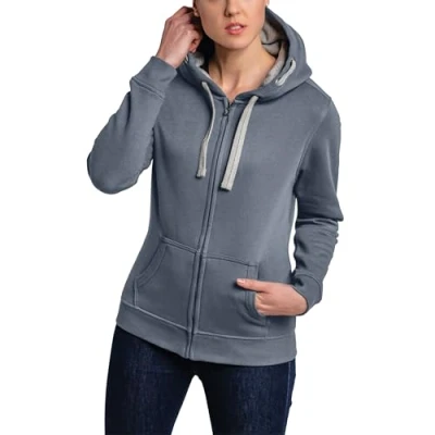 Afbeelding van HRM Premium damesjack met capuchon contrasterende binnenvoering, basic hoodie ritssluiting, hoogwaardige en duurzame damestops, stone, XL