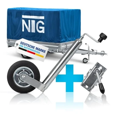 Afbeelding van NTG Steunwiel voor aanhanger, massief rubberen banden, 150 kg steunbelasting, 46 tot 68 cm hoogte, verzinkt staal, met klemhouder, steunwiel, caravan, aanhanger 750 (steunwiel klemhouder)